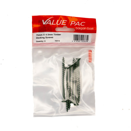75mm x 4.5mm Timber Decking Screws (Pack of 6)