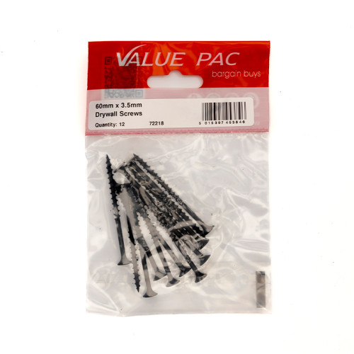 60mm x 3.5mm Drywall Screws (Pack of 12)