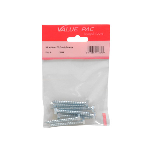 M6 x 50mm ZP Coach Screws (Pack of 5)