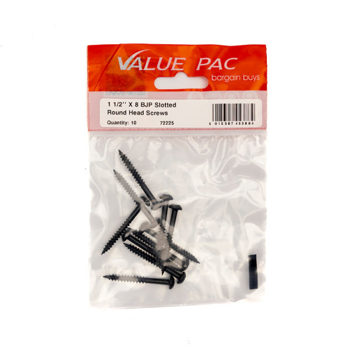 1 1/2" x 8 Pozi Black Round Head Woodscrewss 10pk
