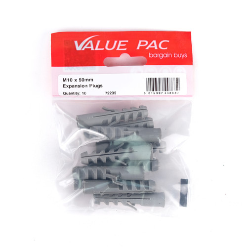 M10 x 50mm Nylon Rimless Expansion Plugs (Pack of 10)