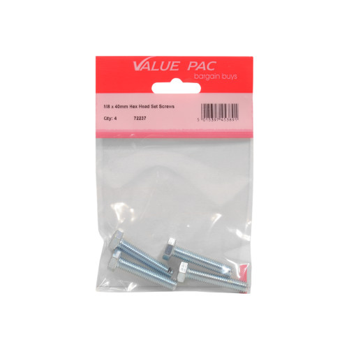 M8 x 40mm Hex Head Set Screws (Pack of 4)