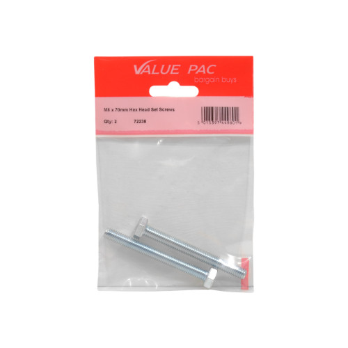 M8 x 70mm Hex Head Set Screws (Pack of 2)