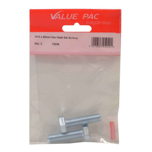M10 x 40mm Hex Head Set Screws (Pack of 2)