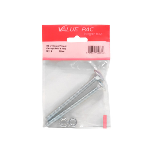 M8 x 100mm ZP Small Carriage Bolts & Nuts