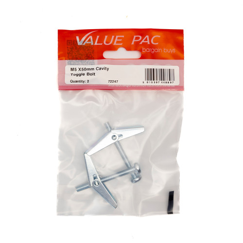 M5 x 50mm ZP Cavity Toggle Bolt (Pack of 2)
