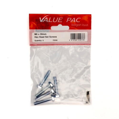 M6 x 30mm Hex Head Set Screws (Pack of 5)