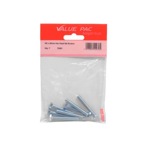 M6 x 40mm Hex Head Set Screws (Pack of 5)