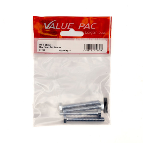 M6 x 50mm Hex Head Set Screws (Pack of 4)