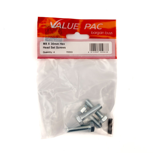 M8 x 30mm Hex Head Set Screws (Pack of 4)