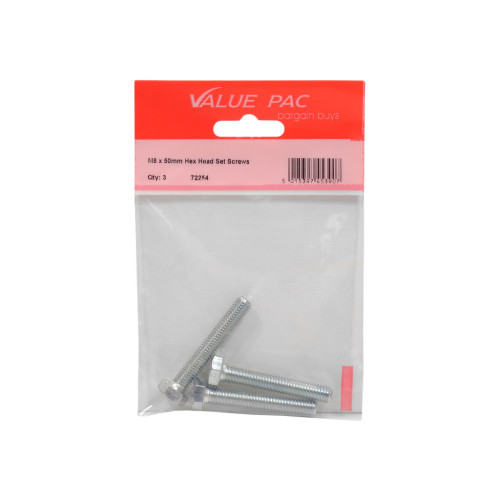 M8 x 50mm Hex Head Set Screws (Pack of 3)