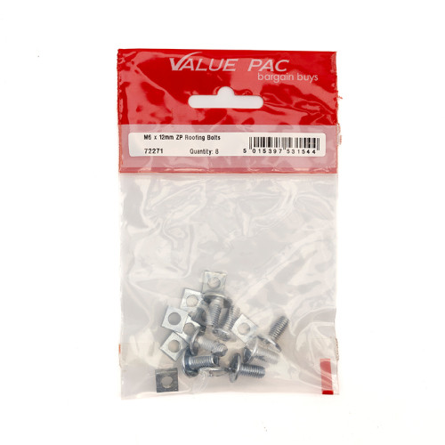 M6 x 12mm ZP Roofing Bolts (Pack of 8)