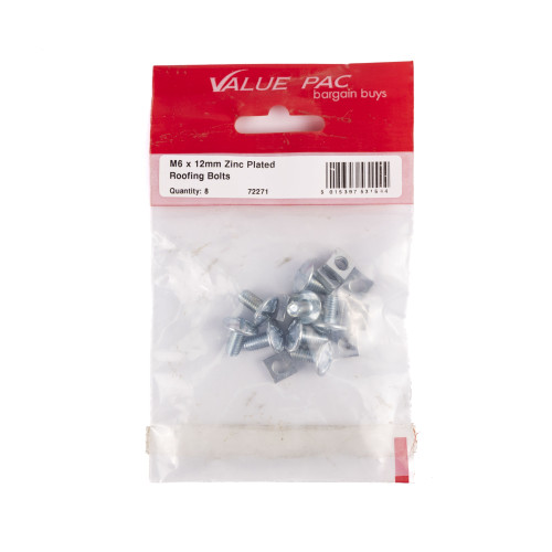 M6 x 12mm ZP Roofing Bolts (Pack of 8)