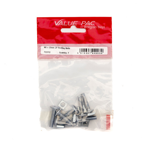 M6 x 25mm ZP Roofing Bolts (Pack of 7)