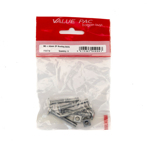 M6 x 40mm ZP Roofing Bolts (Pack of 5)