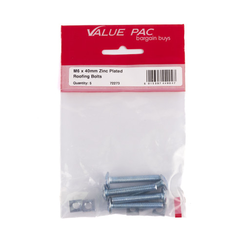 M6 x 40mm ZP Roofing Bolts (Pack of 5)