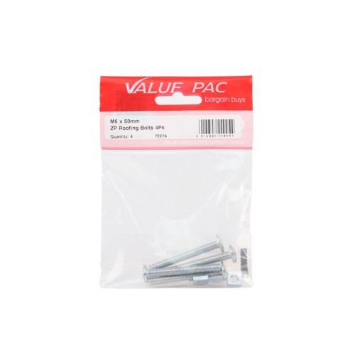 M6 x 50mm ZP Roofing Bolts (Pack of 4)