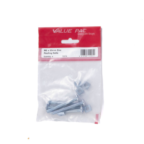 M6 x 50mm ZP Roofing Bolts (Pack of 4)