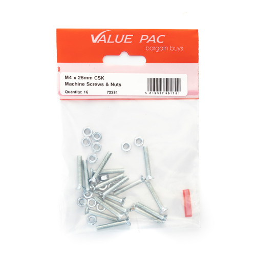 M4 x 25mm ZP Machine Screws & Nuts CSK