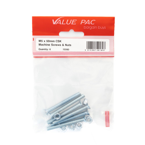 M5 x 50mm ZP Machine Screws & Nuts CSK