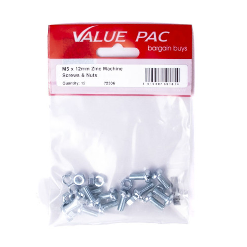 M5 x 12mm ZP Machine Screws & Nuts