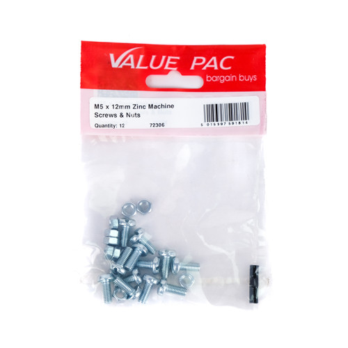 M5 x 12mm ZP Machine Screws & Nuts