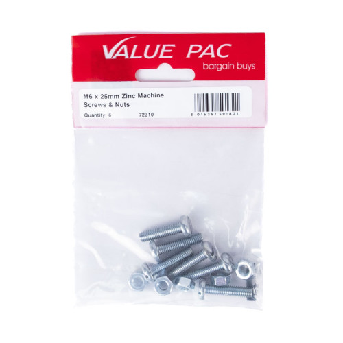 M6 x 25mm ZP Machine Screws & Nuts