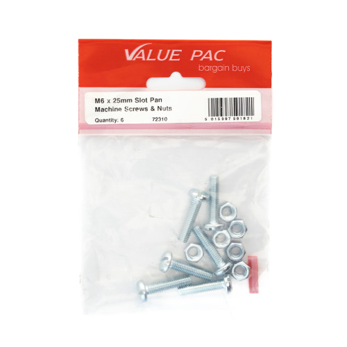 M6 x 25mm ZP Machine Screws & Nuts