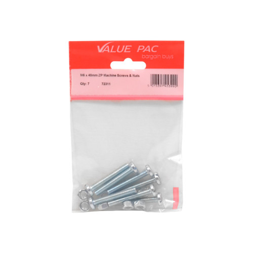 M6 x 40mm ZP Machine Screws & Nuts (Pack of 5)
