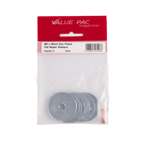 M8 x 38mm ZP Flat Repair Washers 8pk