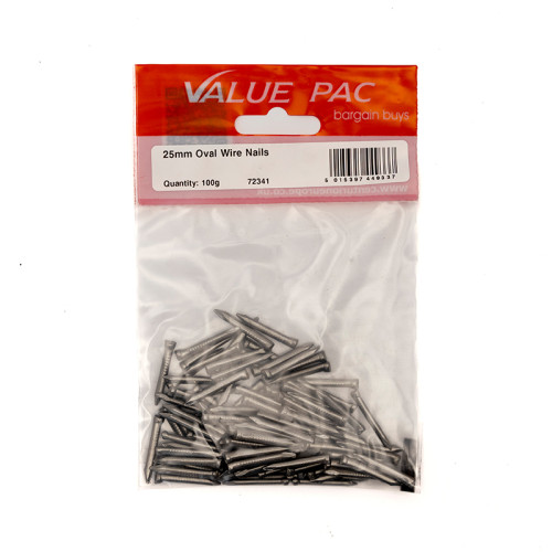 25mm Oval Wire Nails - (100g Pack)
