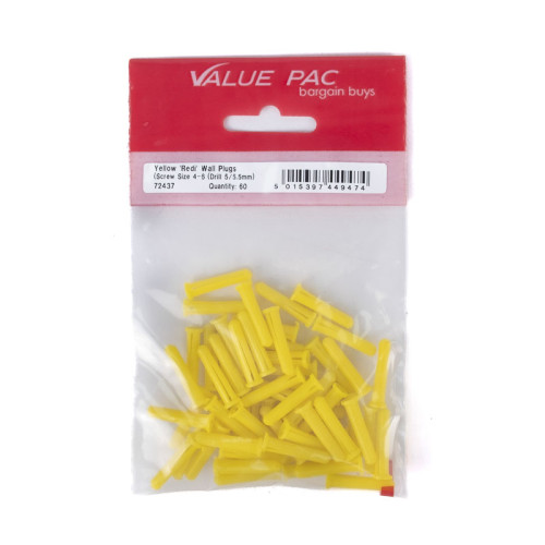 Screw Size 4-6 Drill 5/5.5mm Yellow 'Redi' Plugs 60pk