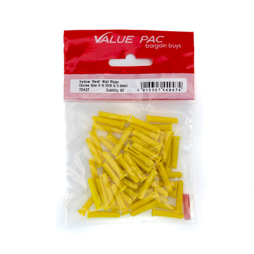 Screw Size 4-6 Drill 5/5.5mm Yellow 'Redi' Plugs 60pk