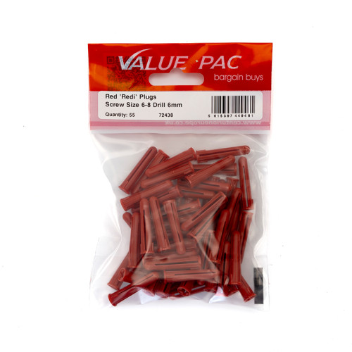 Screw Size 6-8/Drill 6mm Red 'Redi' Plugs 55pk