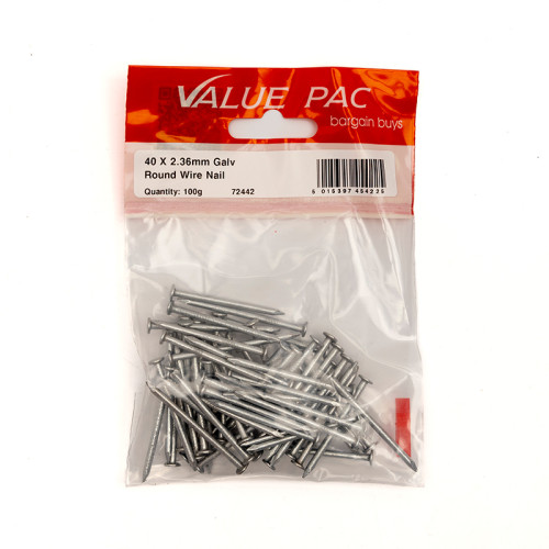 40 x 2.36mm Galv Round Wire Nail 100g