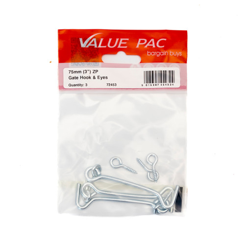 75mm (3") ZP Gate Hook & Eyes (Pack of 3)