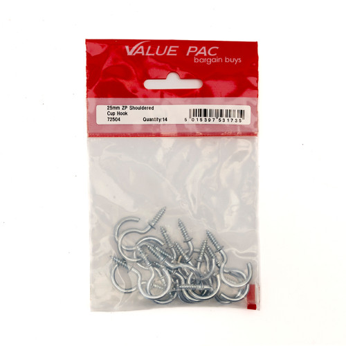 25mm ZP Shouldered Cup Hook (Pack of 14)