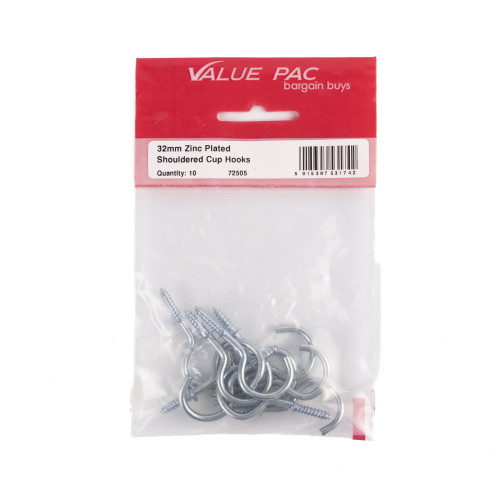 32mm ZP Shouldered Cup Hooks (Pack of 10)