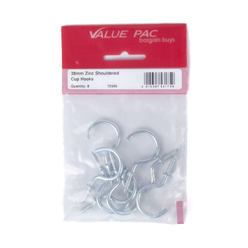 38mm ZP Shouldered Cup Hooks 8pk