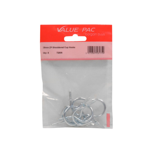 38mm ZP Shouldered Cup Hooks 8pk