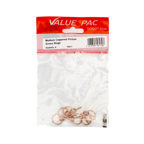 Medium Coppered Picture Screw Rings 6pk