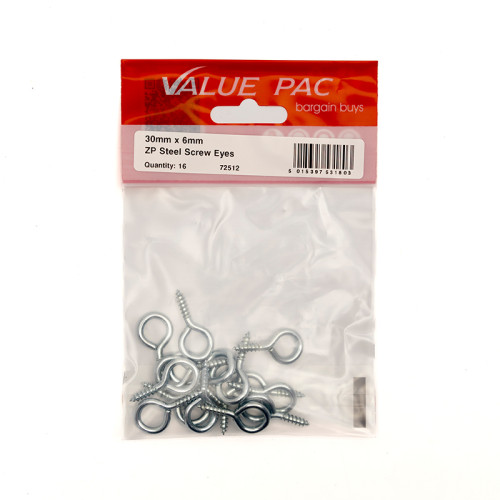30 x 3mm ZP Steel Screw Eyes (Pack of 16)