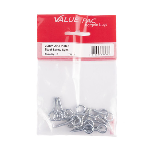 30 x 3mm ZP Steel Screw Eyes (Pack of 16)