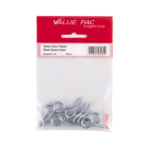 35 x 3.6mm ZP Steel Screw Eyes 10pk
