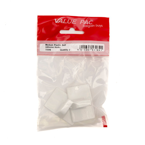 Medium Plastic Self Adhesive Hooks (Pack of 2)