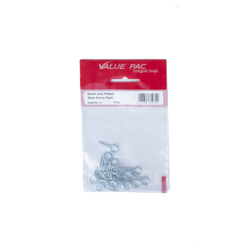 25 x 2mm ZP Steel Screw Eyes 18pk