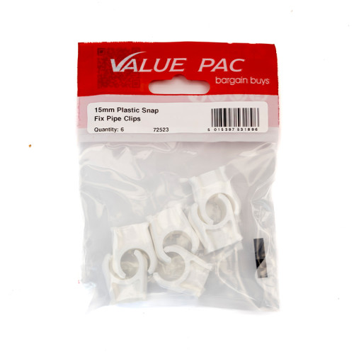 15mm Plastic Snap Fix Pipe Clips (Pack of 6)