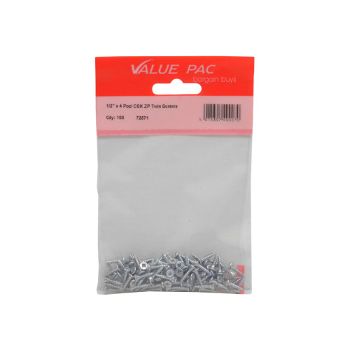 1/2" x 4 Pozi CSK ZP Twin Screws (Pack of 70)