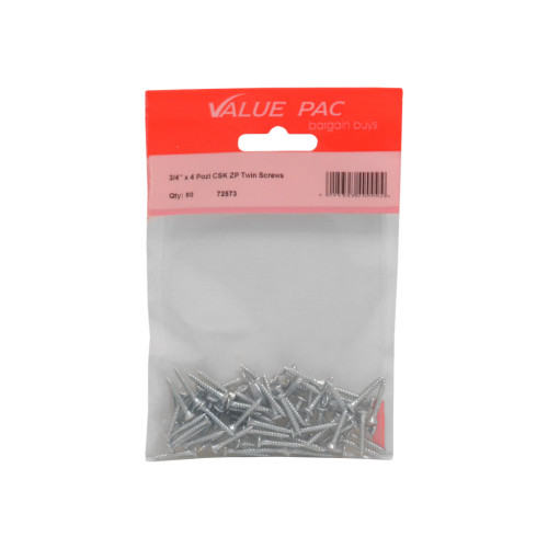 3/4" x 4 Pozi CSK ZP Twin Screws (Pack of 65)