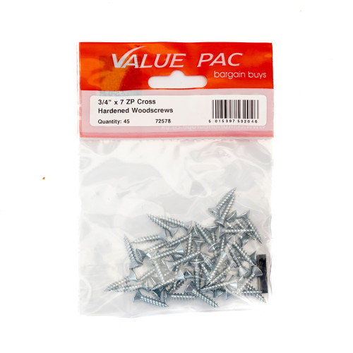 3/4" x 7 ZP Cross Recessed Hardened Twin Thread Woodscrews with Countersunk Head (Pack of 45)